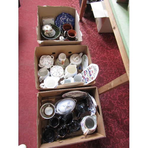 695 - A collection of 19th century and later ceramics including black glazed Jackfield type tea wares, a p... 