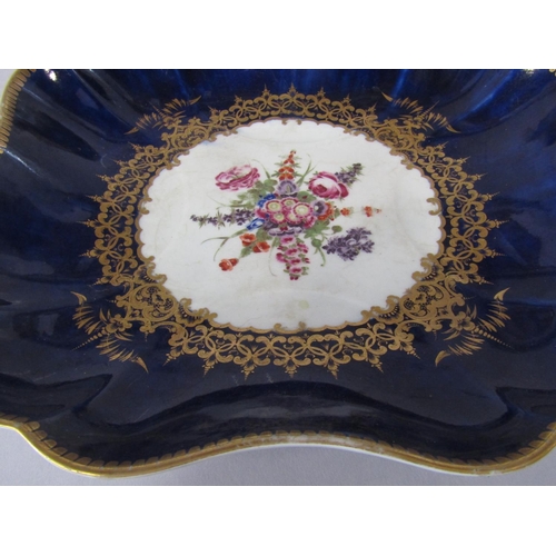 703 - A late 18th century Worcester blue ground dish of square shaped form with painted floral bouquet to ... 