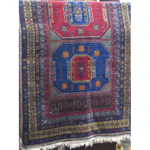 2397 - Good quality Persian three medallion runner/carpet with intricate decoration upon a blue ground, 300... 