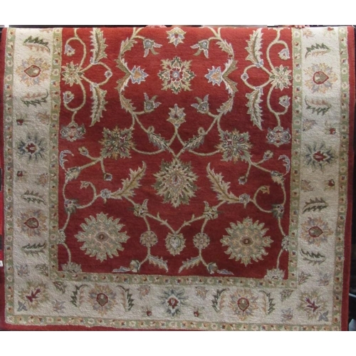 2408 - Large full pile Indian carpet with repeating scrolled floral decoration, together with a smaller Ind... 