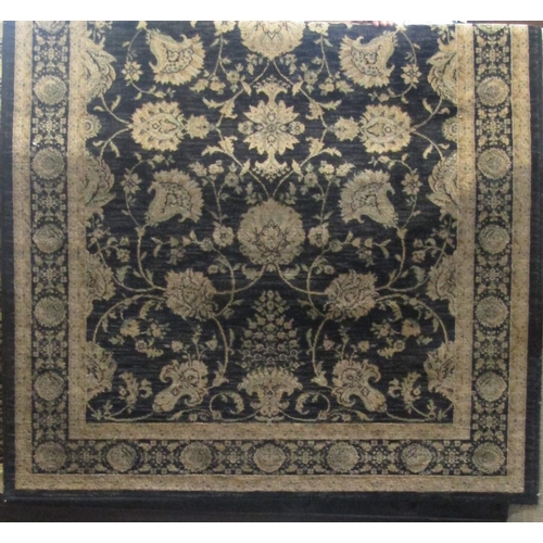 2416 - Indian type rug with scrolled decoration upon a black ground, 200 x 140cm