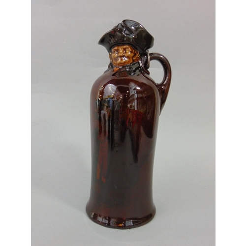 741 - Royal Doulton Kingsware 'Night Watchman' flask / decanter, with silver topped stopper, 26 cm high, w... 