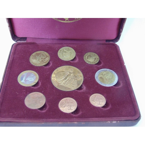 1129 - Cased set 2002 prototype English Euros 5 e - 1 cent - total 9 coins