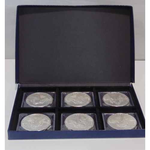 1134 - Six 1oz  silver eagle coins