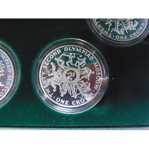 1140 - 1980 Olympic Isle of Man silver proof crown (4) coin set