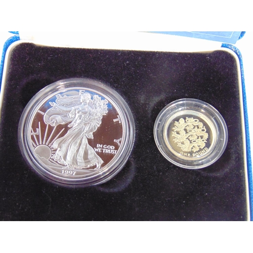 1144 - 1oz silver Eagle and sterling silver gilt pound coin 1997 - Symbols of Freedom set