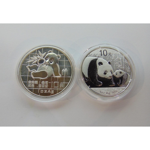 1149 - 1989 Chinese 10 Yuan 1oz silver Panda and 2011 Chinese 10 Yuan 1oz silver Panda