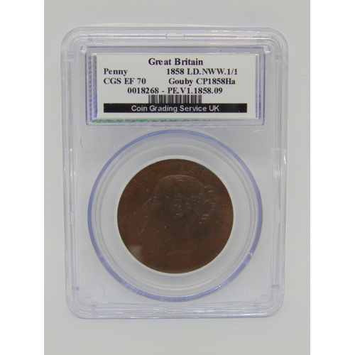 1159 - 1858 penny in graded capsule