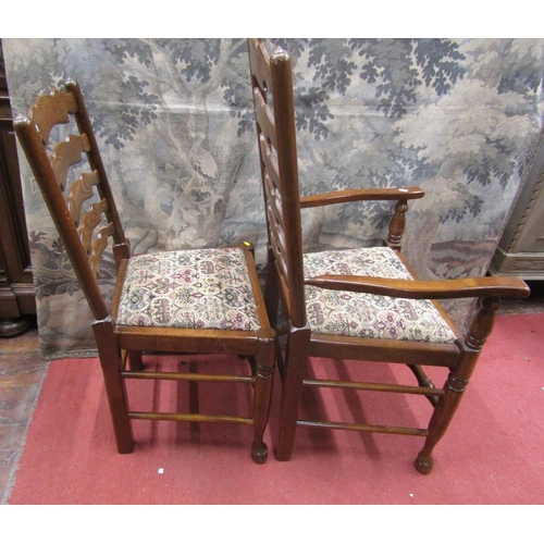 2132 - A set of eight (6+2) ladder-back dining chairs in mixed woods, ash and beech, mid-20th century in an... 