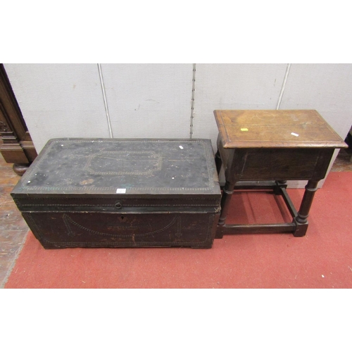 2200D - A 19th century camfor wood travelling box, overlaid in leather with silver banded borders and detail... 