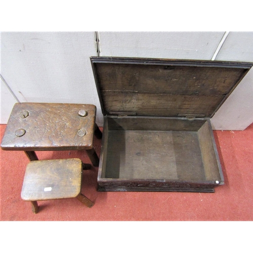 2114 - An 18th century oak bible box with rising lid, the front elevation with geometric floral and leaf de... 