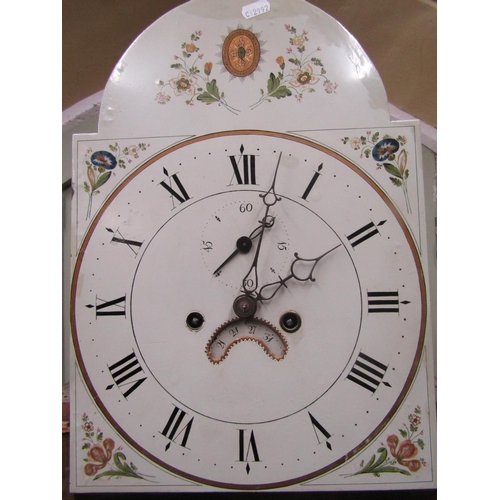 2134 - A Georgian oak Countrymade longcase clock, the arched hood enclosing broken arch painted dial with f... 