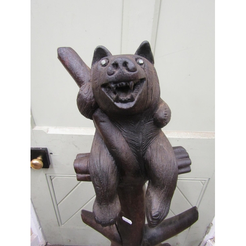 2155 - A carved hat stand showing mother bear and cub against a tree, 130cm high