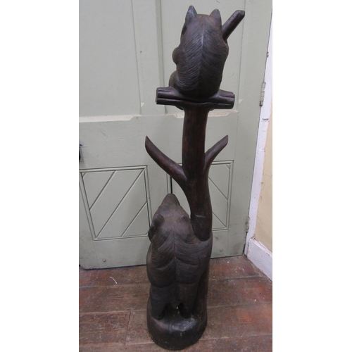 2155 - A carved hat stand showing mother bear and cub against a tree, 130cm high