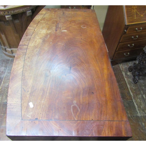 2168 - A regency mahogany bow fronted chest of three long and two short drawers with embossed brass plate h... 