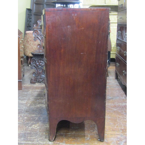 2168 - A regency mahogany bow fronted chest of three long and two short drawers with embossed brass plate h... 