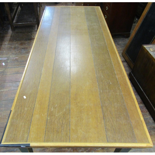2127 - A Georgian style pine kitchen table of rectangular form with tongue and groove plank top raised on f... 
