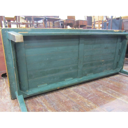 2127 - A Georgian style pine kitchen table of rectangular form with tongue and groove plank top raised on f... 