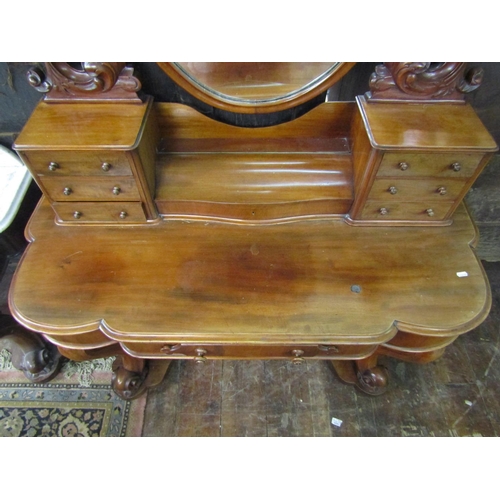 2105 - A Victorian mahogany dressing table with matching marble top wash stand, the dressing table supporti... 