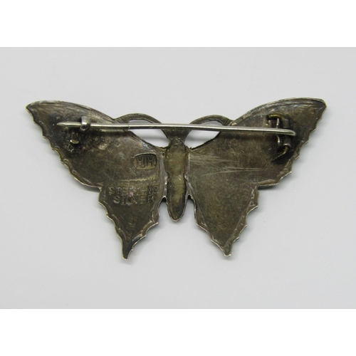 962 - Sterling silver enamelled butterfly brooch by Henry James Hulbert, together with a collection of loo... 