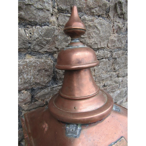 1684 - A Victorian street lantern the copper square tapered hood with raised finial and enclosed by possibl... 