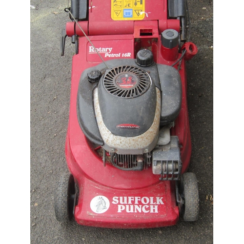 1686 - A Suffolk Punch rotary petrol 16R lawn mower and grass collection box/bag (privately entered, starts... 