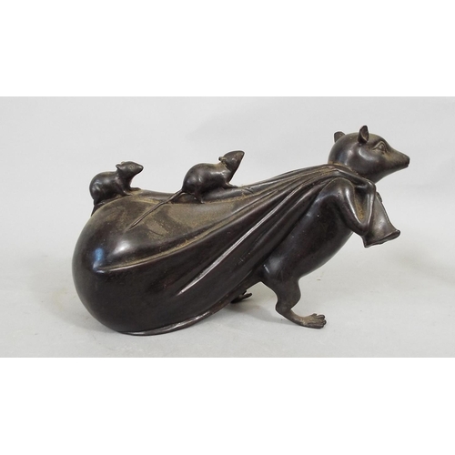105 - A collection of five oriental bronzes, one of a rat upon a fruit, another of rats scrabbling around ... 