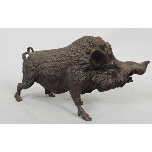 109 - A late 19th century cast spelter model of a wild boar, with two small bronze pigs