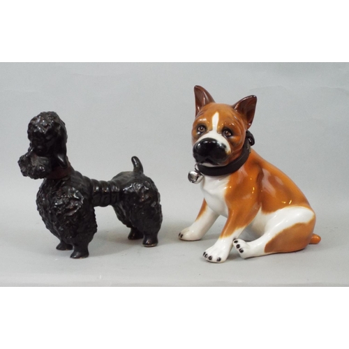 31 - Six ceramic figures of dogs, Poodle, Dachshund, Boxer, etc, 30 cm and smaller