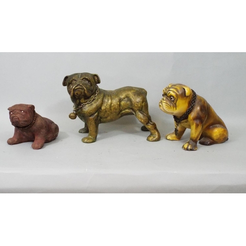 33 - Seven figures of Bulldogs in brass, bronze, ceramic, etc 28 cm in height and smaller