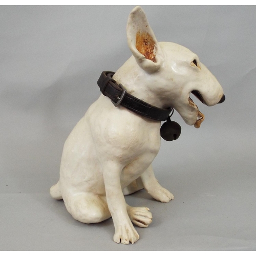 51 - A studio pottery figure of an English bull terrier by Joanna Cooke, 25cm high