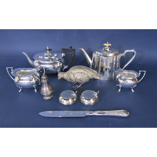 1187 - A mixed collection of silver plate to include a Regency serpentine teapot, a further three piece tea... 