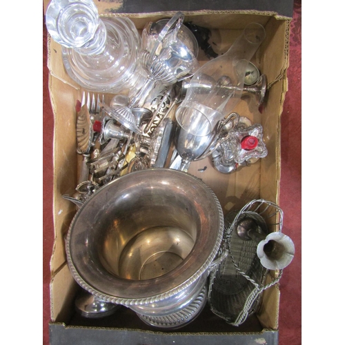 1192 - A box containing a large collection of silver plated items comprising a twin handled companion jardi... 