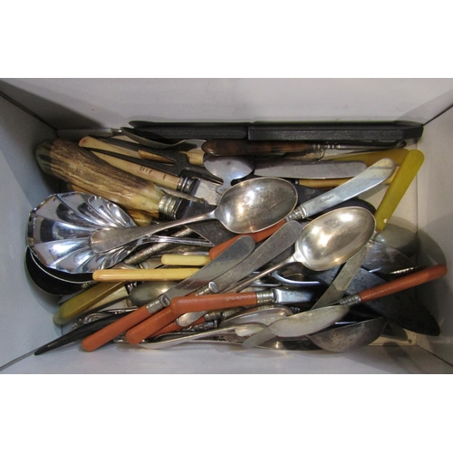 1196 - A vintage cased canteen of fancy cutlery together with a box containing a large collection of silver... 