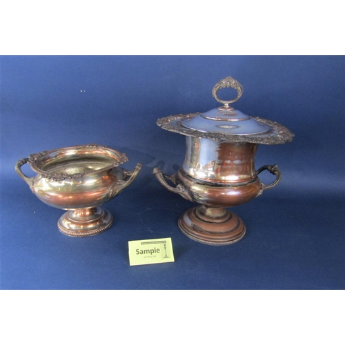 1202 - Good quality antique Sheffield plated items comprising a twin handled campana urn, further twin hand... 