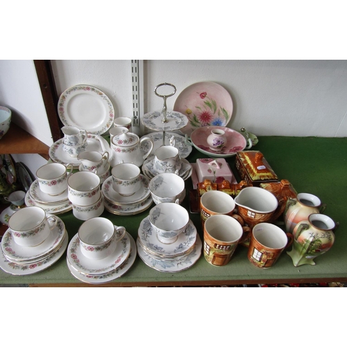 1071 - A collection of Royal Albert Silver Maple pattern wares including a two tier cake stand, a milk and ... 