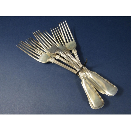 1217 - Set of six Edwardian Mappin & Webb fiddle thread table forks, Sheffield 1903, 15.5 oz approx