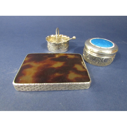 1270 - White metal and tortoiseshell cigarette/card case, with push button release and sprung hinge, 8 cm l... 