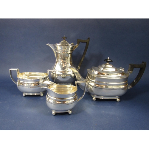 1282 - Good 1950s Georgian style four piece boat shaped tea service comprising teapot, water pot, milk jug,... 