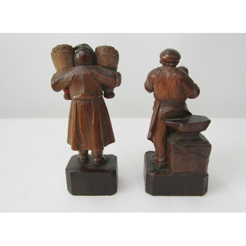 396 - 2 Arni (Italian) wood carved figures, old man holding a mall child  ad a man proudly holding a pair ... 