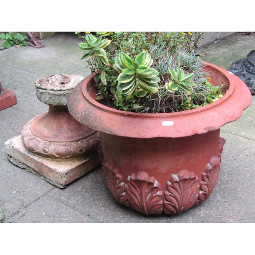 2010 - A pair of Doulton Lambeth garden urns with flared rims and raised repeating acanthus leaves and squa... 