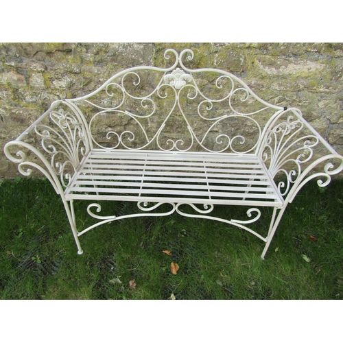 2024 - A pair of contemporary lightweight cream painted steel two seat garden benches in the Regency style ... 