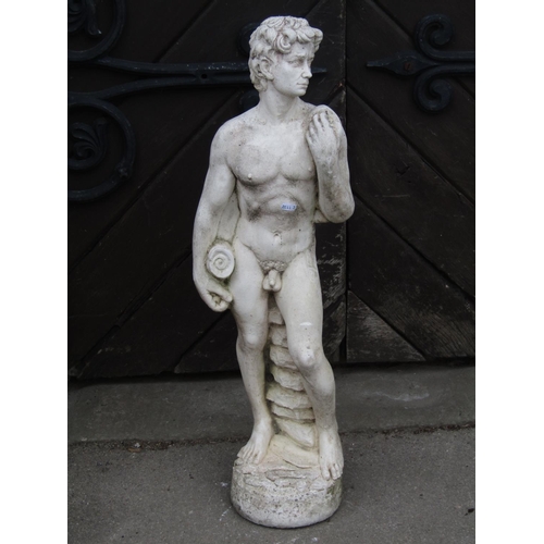 2084 - A contemporary cast composition stone figure of a standing classical male figure 88 cm high, togethe... 