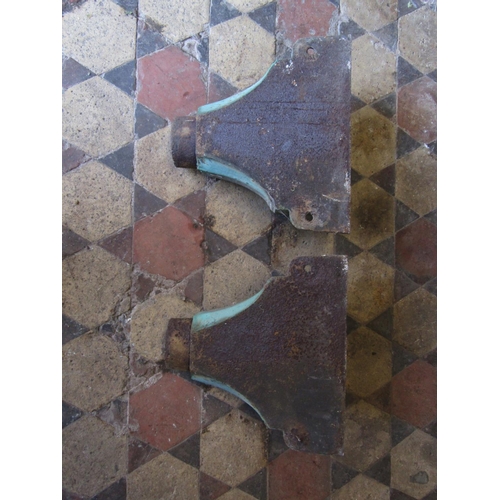 2089 - A pair of reclaimed cast iron drain water hoppers with weathered green painted finish, 35 cm high