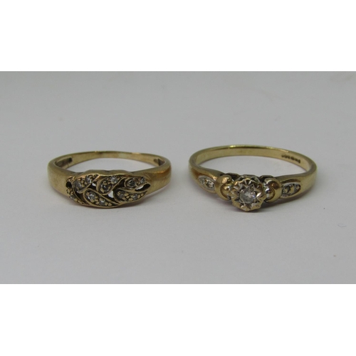 1328 - Two 9ct diamond set rings, 4g total (one stone vacant) (2)