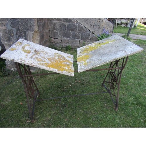 2046 - A vintage but later painted Singer cast iron sewing machine base together with one other with monogr... 