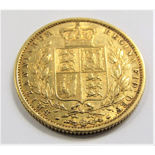 1339 - Young head Victoria shield back sovereign, dated 1855