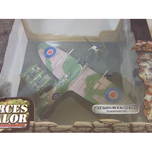 2 Unimax Forces of Valour boxed model aircraft, die-cast, 1:32 scale; UK Spitfire  MK IX No 132 Wing