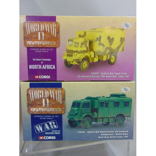 110 - Boxed Corgi vehicles including Bedford trucks cc60302 and cc60303, 2  'Fighting Machine' vehicles, b... 