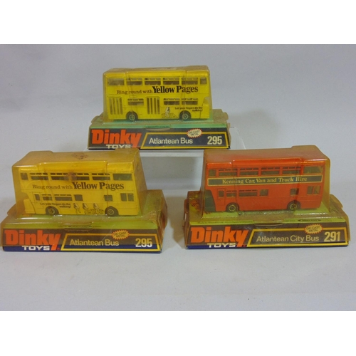 73 - 6 Dinky Atlantean buses in original boxes (3x291, 1x292 and 2 x 295) and 2 unboxed Atlantean buses